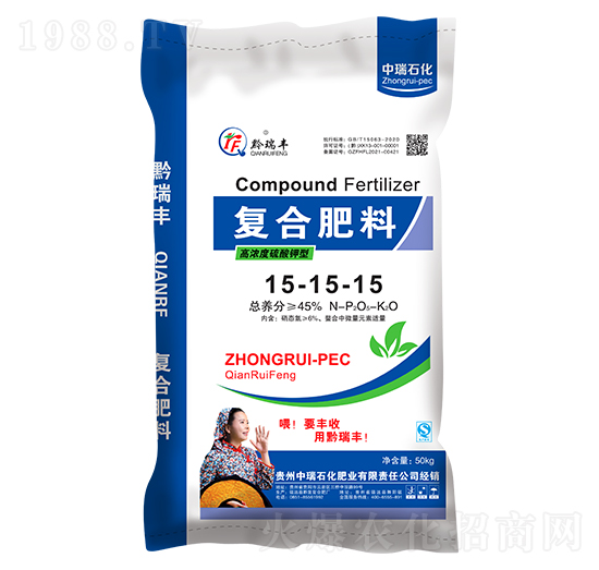 小麥油菜適用高濃度硫酸鉀型復(fù)合肥料15-15-15-中瑞石化